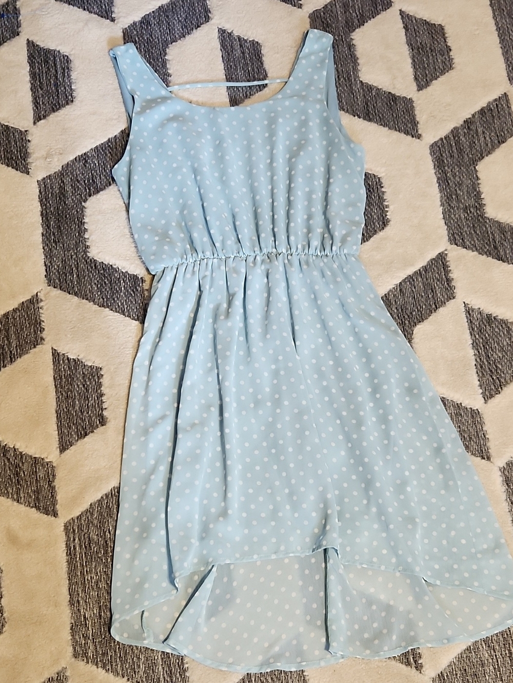 Everly Light Blue Polka Dot High-Low Dress